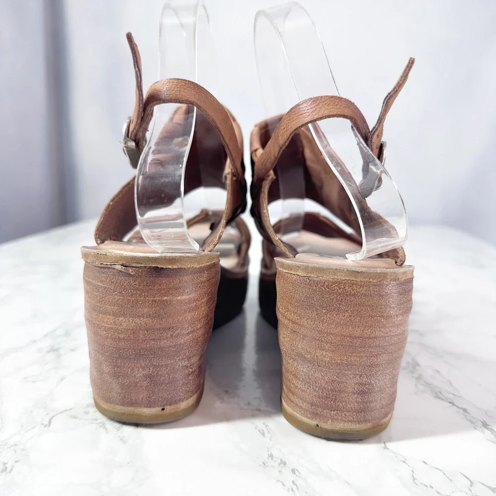 A.S. 98 Nasser Woven Tan Brown Leather Platform Wedge Sandals Women's Size 40